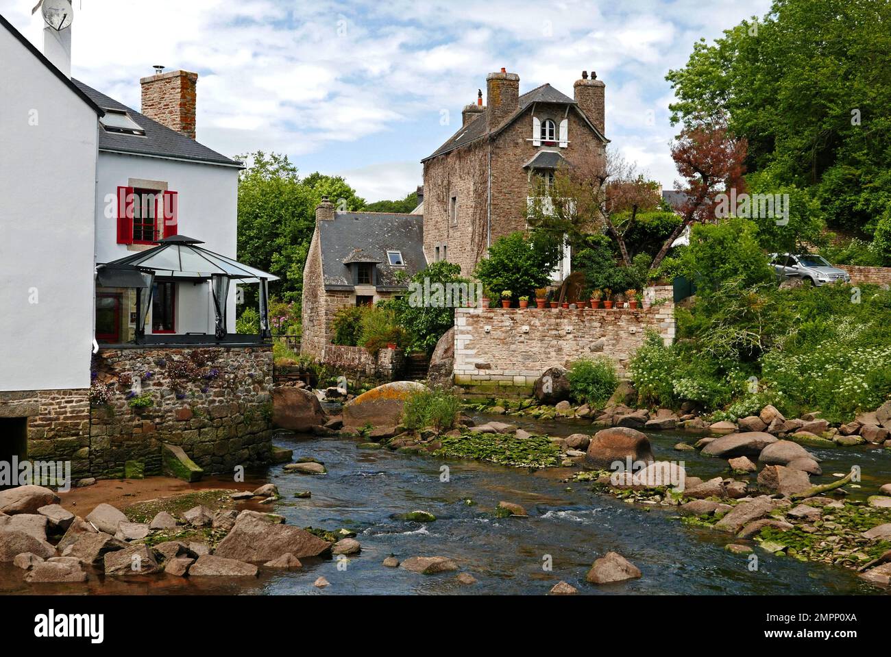 Pont-Aven, rivière Aven, Finistère, Bretagne, Bretagne,France, Europe Banque D'Images