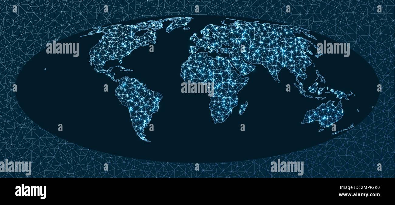 Carte des connexions Internet et mondiales. Projection Bromley. World Network. Carte des connexions modernes. Illustration vectorielle. Illustration de Vecteur