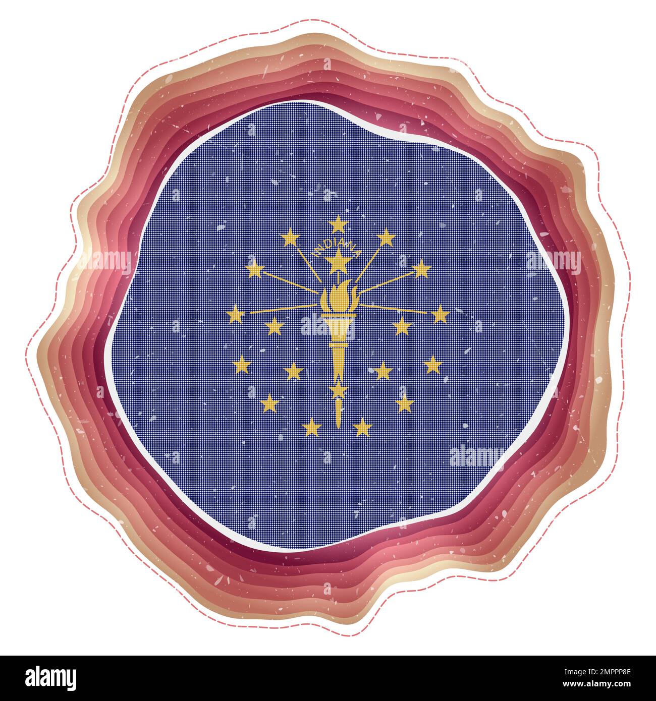 Drapeau Indiana dans le cadre. Badge de l'état américain. Panneau circulaire superposé autour du drapeau de l'Indiana. Belle illustration vectorielle. Illustration de Vecteur