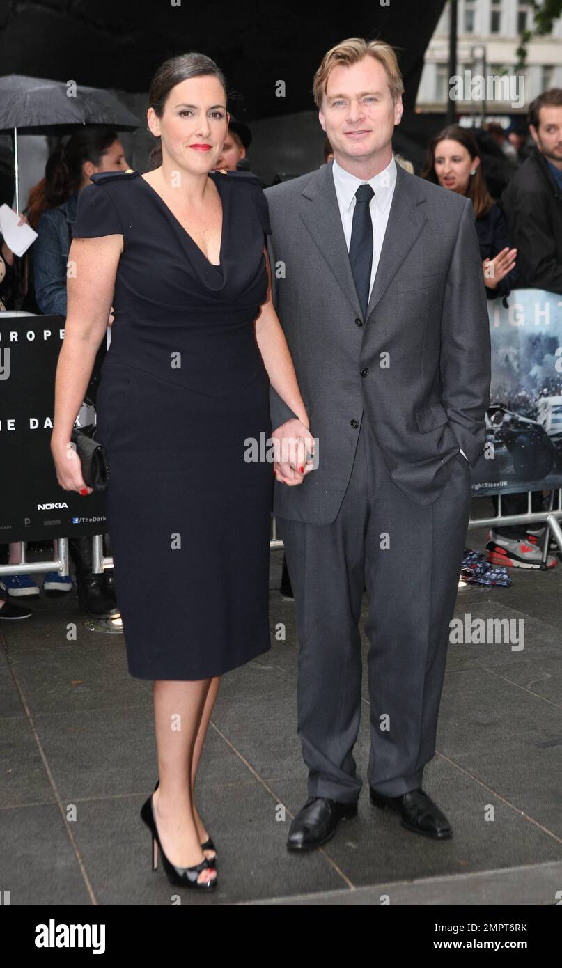 Emma Thomas et Christopher Nolan à la première européenne de « The Dark Knight Rises » à Leicester Square. Londres, Royaume-Uni. 18th juillet 2012. . Banque D'Images