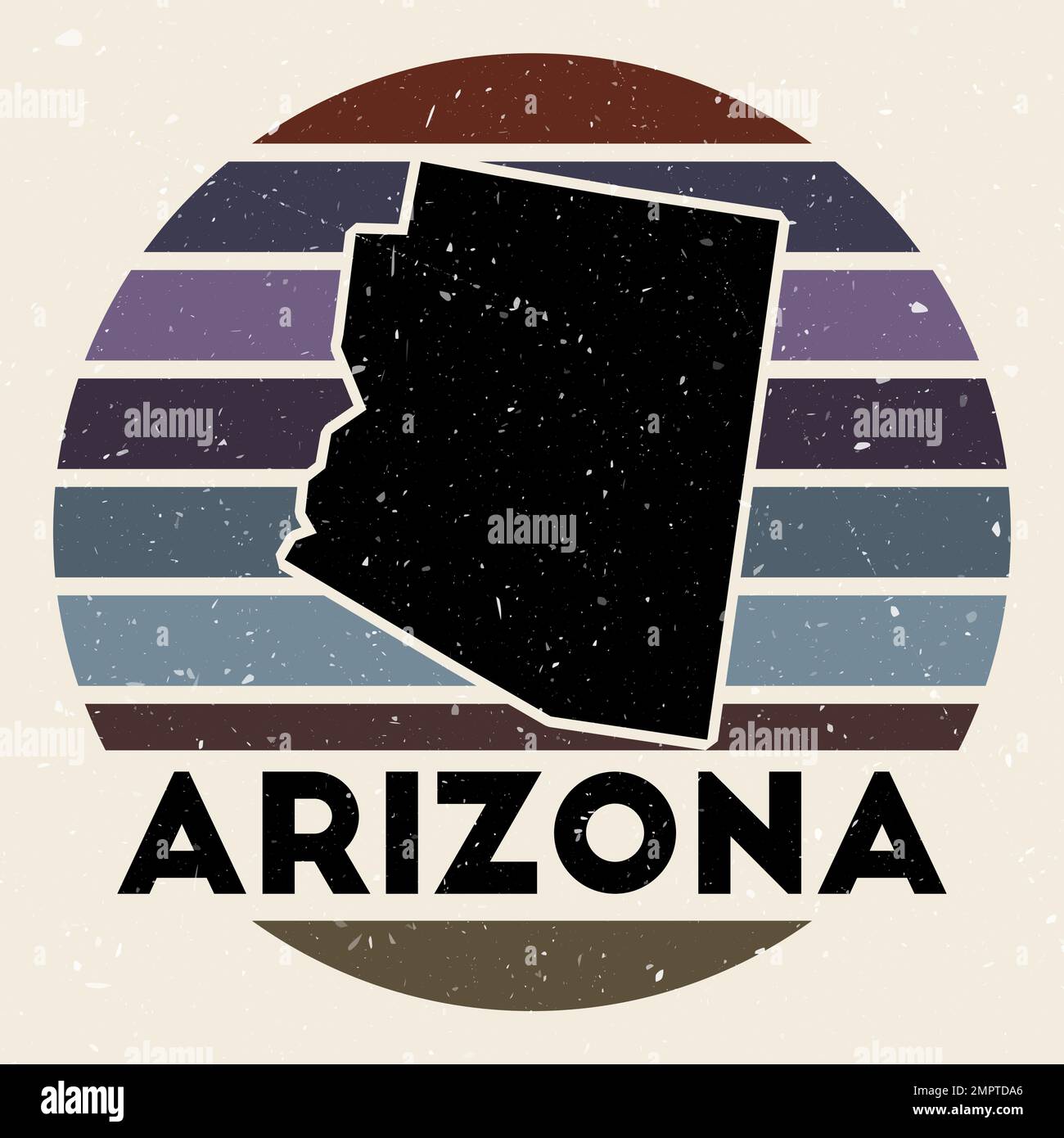 Logo Arizona. Signe avec la carte de l'état américain et des rayures colorées, illustration vectorielle. Illustration de Vecteur