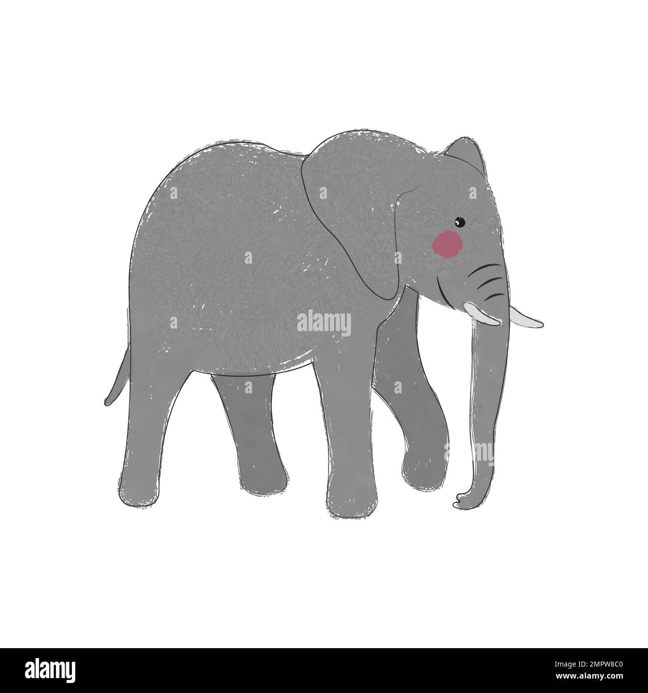 Mignon et dessin animé éléphant d'Afrique dessiné à la main. Illustration de Vecteur