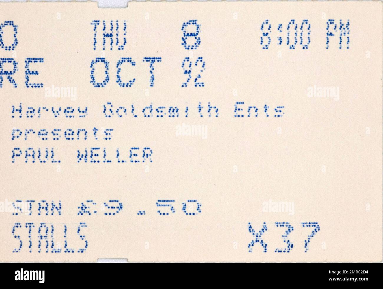 Paul Weller, 8 octobre 1992, tickets de concert, Music concert Memorabilia , Manchester, Angleterre, Royaume-Uni Banque D'Images