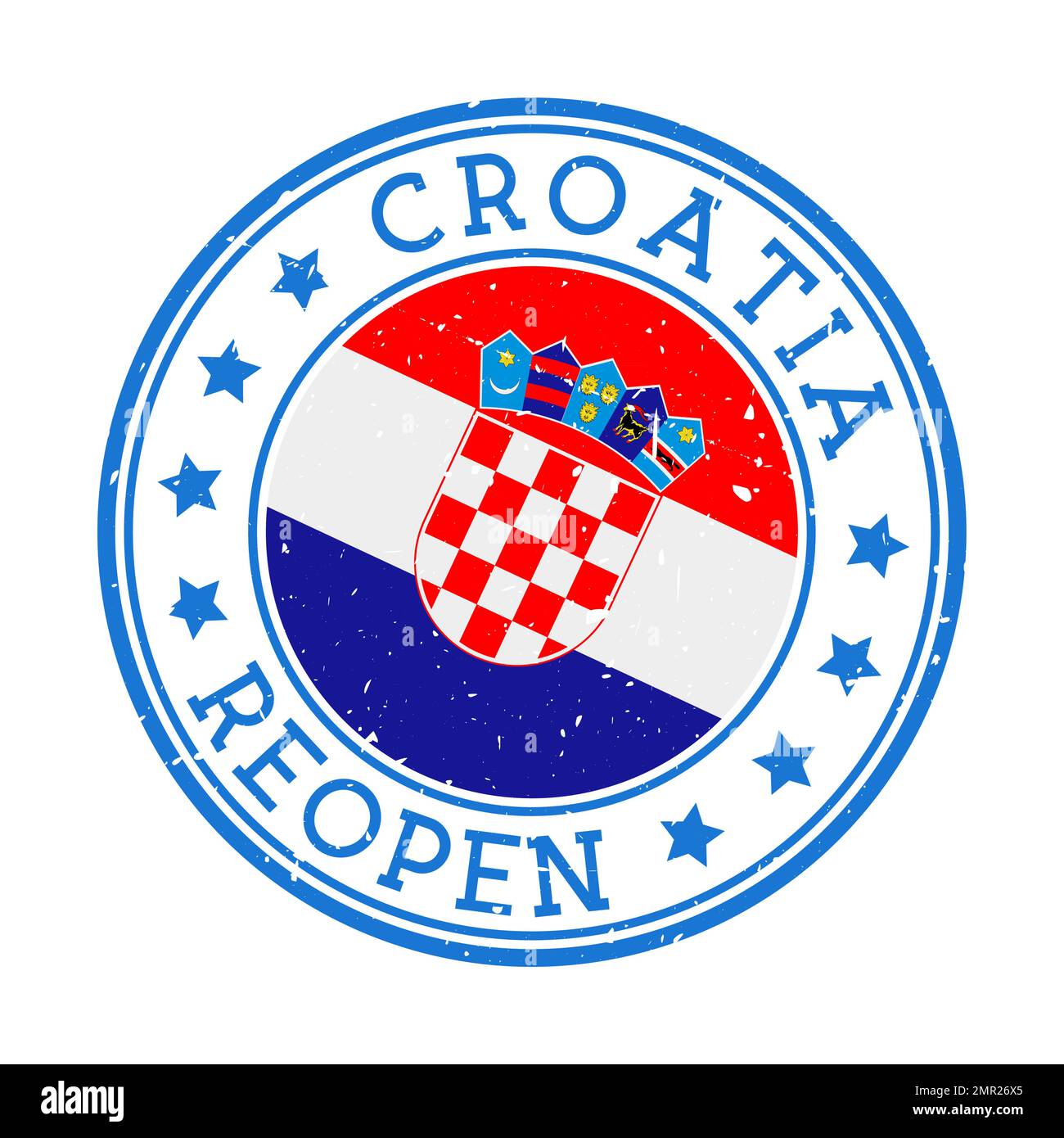 Croatie réouverture timbre. Badge rond du pays avec drapeau de la Croatie. Panneau de réouverture après verrouillage. Illustration vectorielle. Illustration de Vecteur