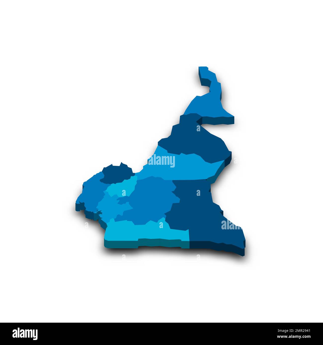 Cameroun carte politique des divisions administratives - régions. Carte vectorielle 3D vierge bleue avec ombre portée. Illustration de Vecteur