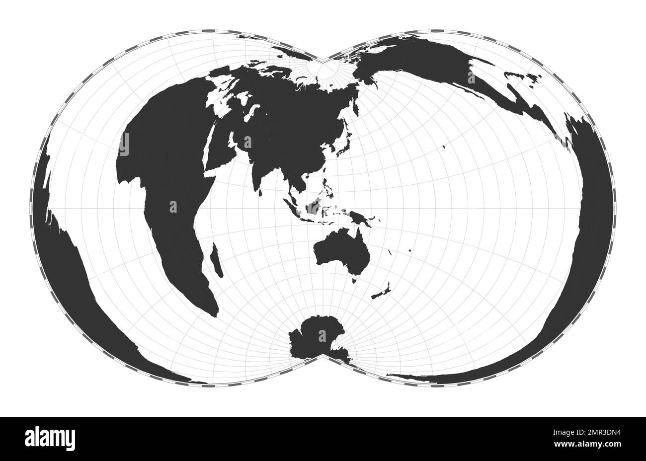 Carte du monde vectorielle. Projection polyconique rectangulaire (War Office). Carte géographique du monde simple avec les lignes de latitude et de longitude. Illustration de Vecteur