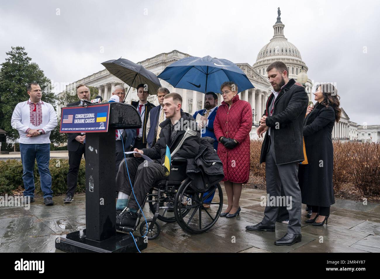 Washington, États-Unis. 31st janvier 2023. Danilo Melnyk, 20 ans, membre du service ukrainien, parle lors d'une conférence de presse tenue par le Congressional Ukraine Caucus au sujet de la guerre en Ukraine aux États-Unis Capitole à Washington, DC mardi, 31 janvier 2023. Photo de Ken Cedeno/UPI crédit: UPI/Alay Live News Banque D'Images