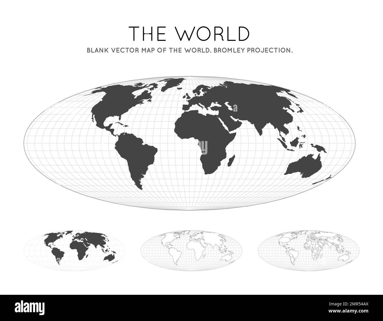 Carte du monde. Projection Bromley. Globe avec des lignes de latitude et de longitude. Carte du monde sur les méridiens et les parallèles arrière-plan. Illustration vectorielle. Illustration de Vecteur