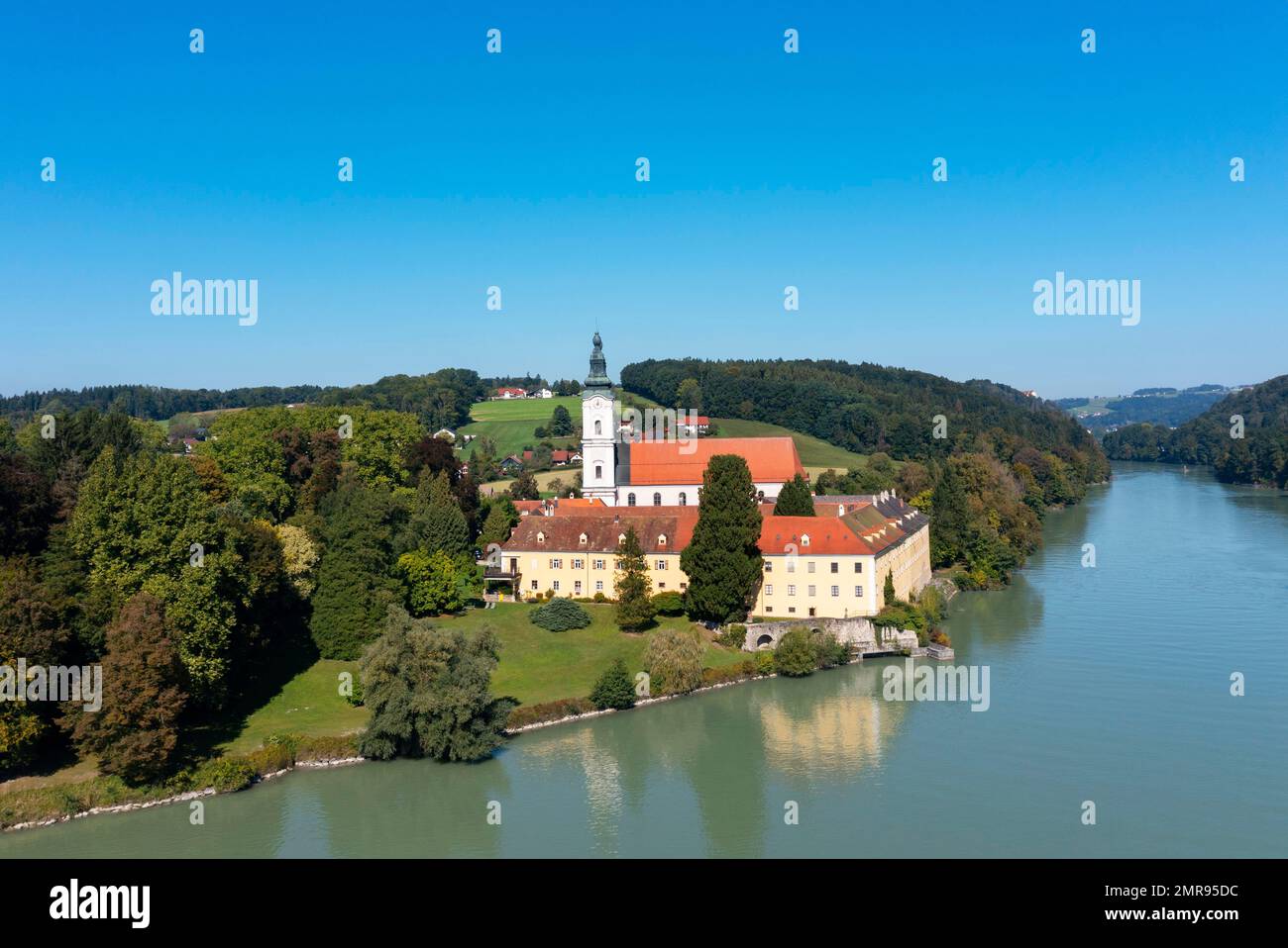 Tir de drone, monastère de Vornbach, Neuhaus am Inn, Bäderdreieck, Basse-Bavière,Bavière, Allemagne, Europe Banque D'Images