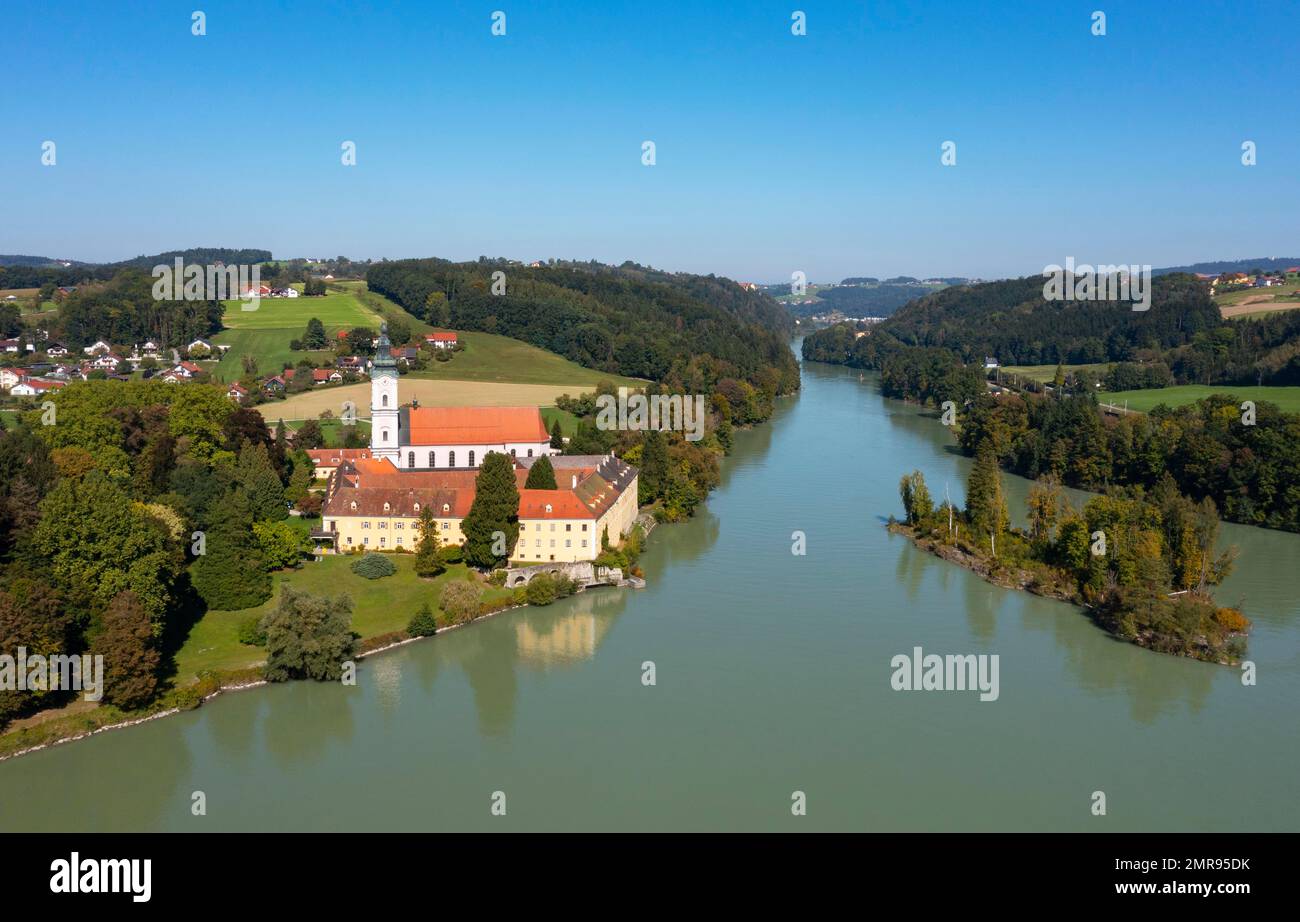 Tir de drone, monastère de Vornbach, Neuhaus am Inn, Bäderdreieck, Basse-Bavière,Bavière, Allemagne, Europe Banque D'Images