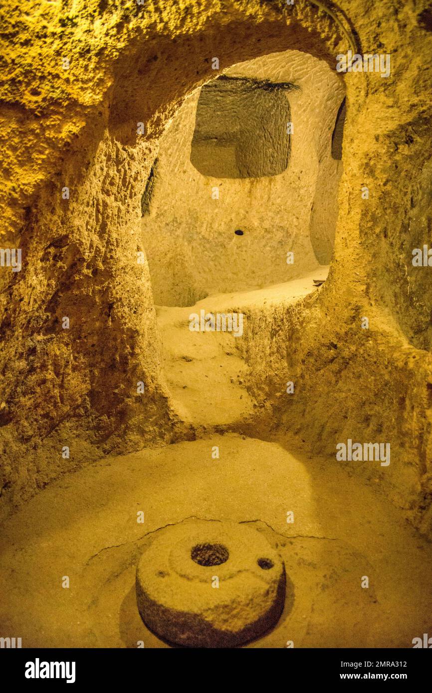 Millstone, Kaymakli, la ville souterraine, Cappadoce, Turquie, Kaymakli, Cappadoce, Turquie, Asie Banque D'Images