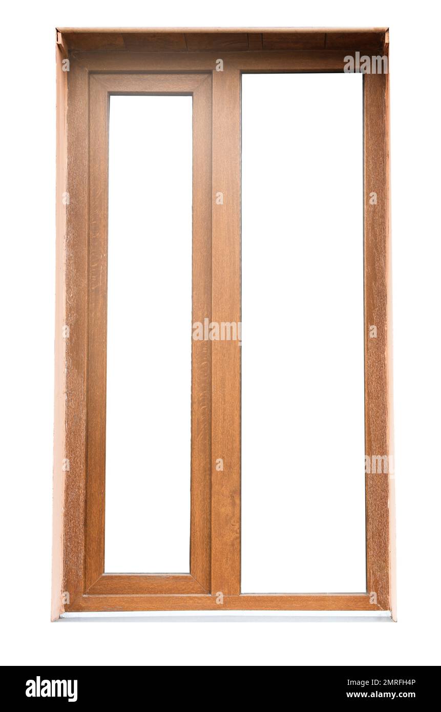 Grande fenêtre moderne marron sur fond blanc Banque D'Images