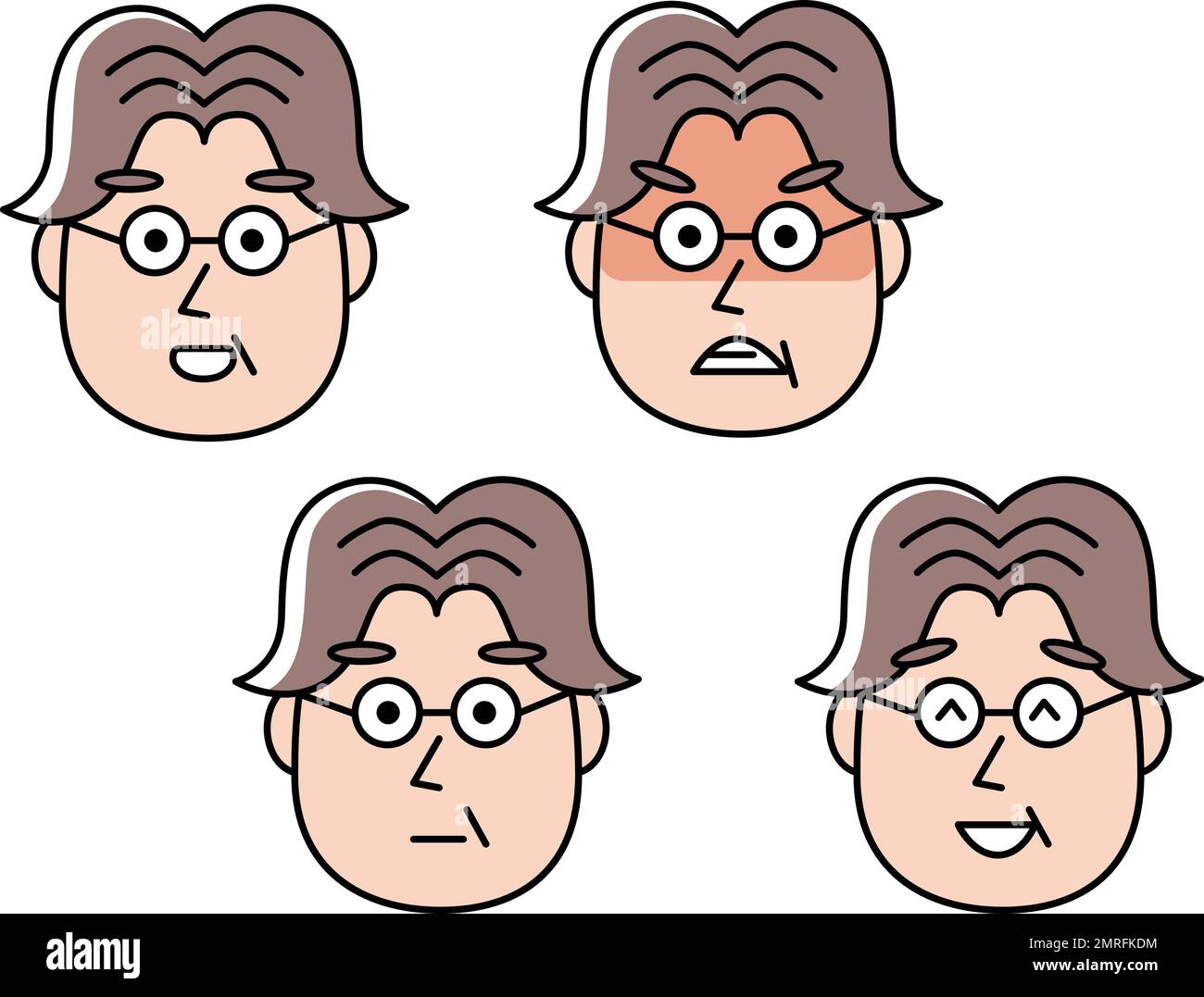 Ensemble d'icônes de visage d'homme d'âge moyen à poil brun. Diverses expressions du visage. Illustration de Vecteur