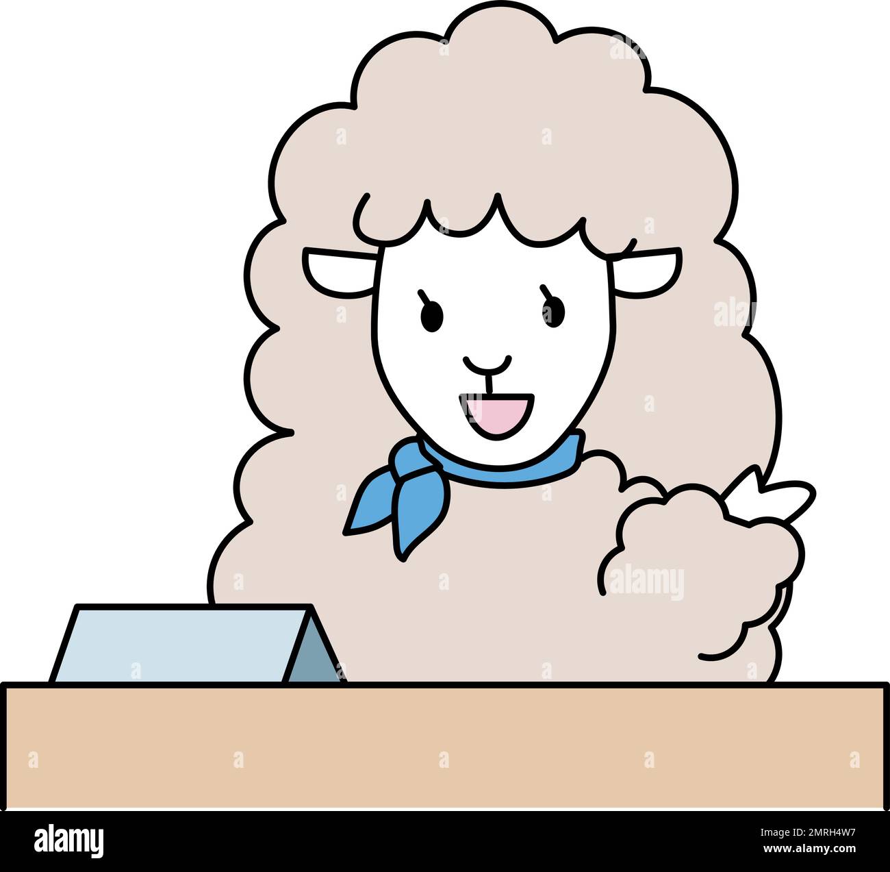 Un charmant réceptionniste de moutons avec un foulard. Illustrations d'animaux humoristiques. Illustration de Vecteur