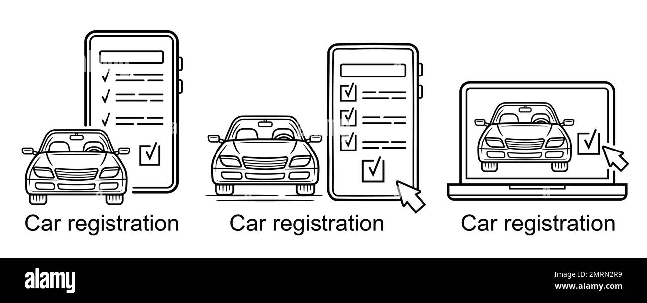 Service d'enregistrement de voiture en ligne, assurance de transport automobile sur téléphone mobile, icône de ligne d'inspection d'entretien. Web document Internet acheter véhicule. Vecteur Illustration de Vecteur