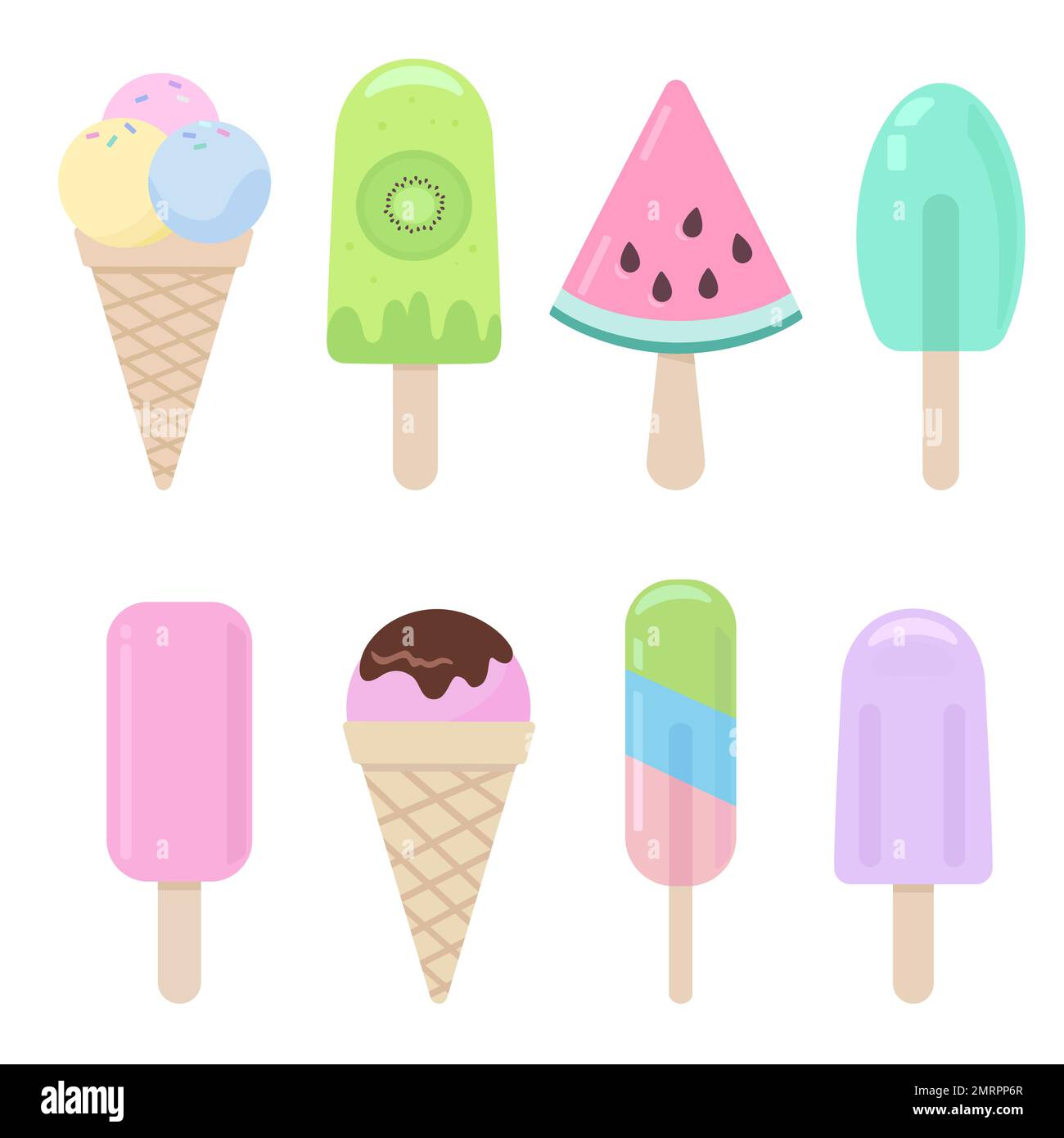 Crème glacée, dessin animé vectoriel clip art dans des couleurs pastel douces Illustration de Vecteur