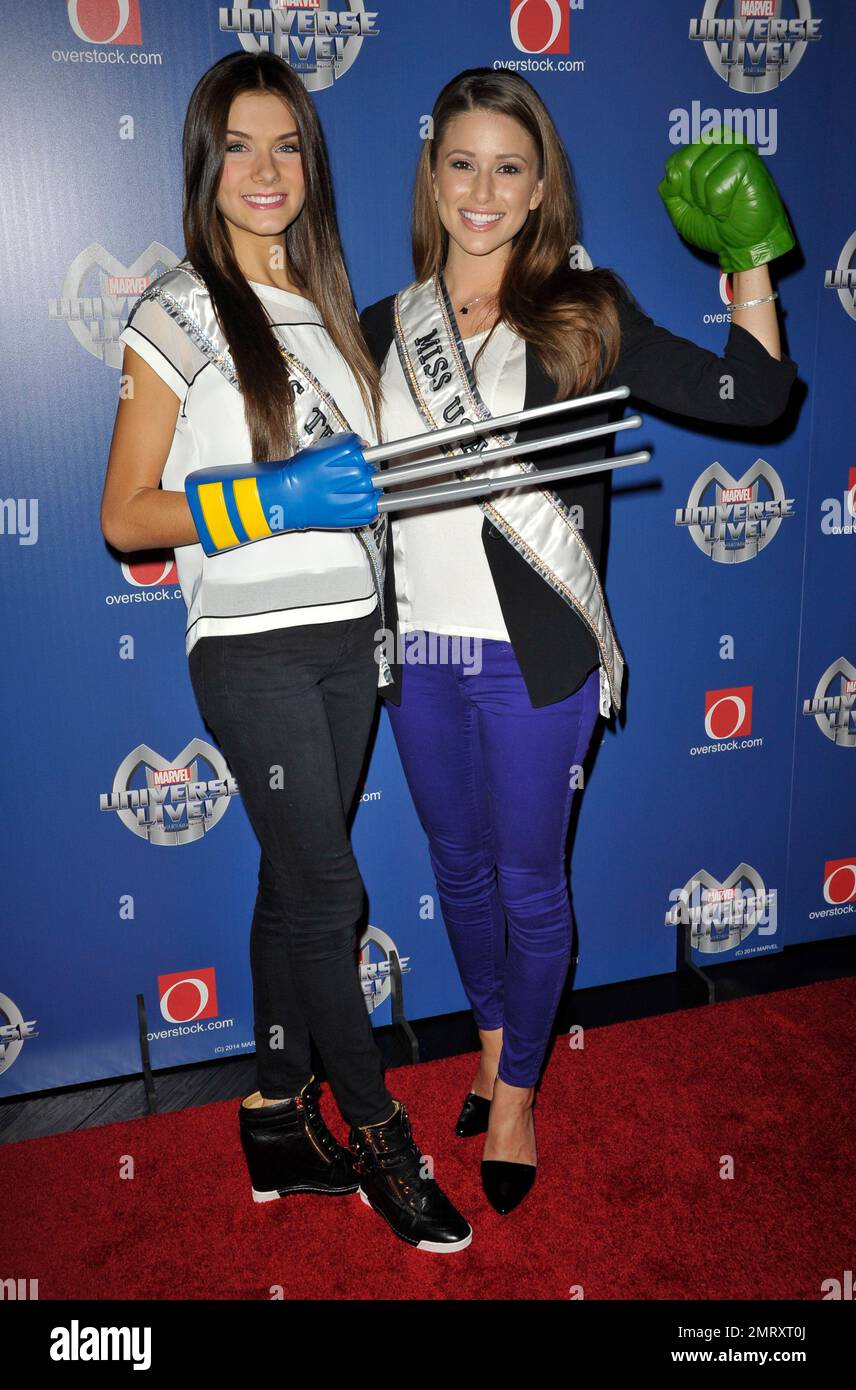 Miss Teen USA K. Lee Graham et Miss USA Nia Sanchez à Marvel Universe Live! Au Barclays Center de New York, NY. 13 août 2014. Banque D'Images