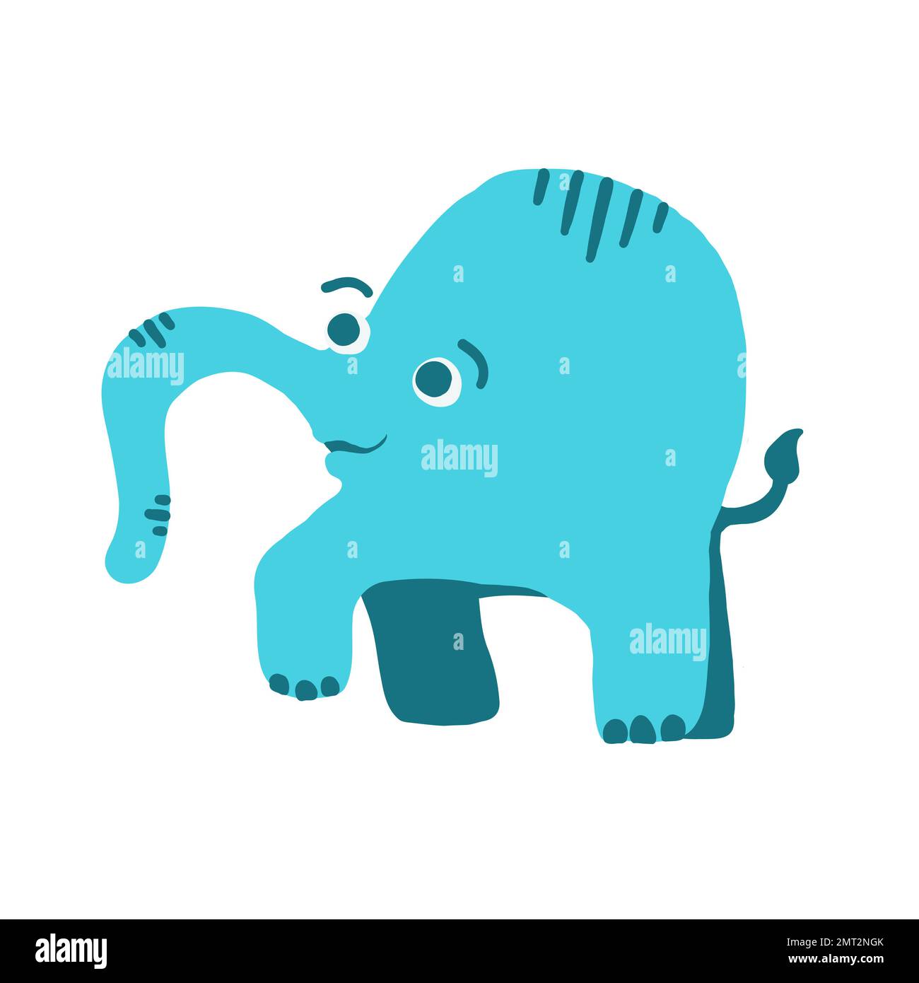 Illustration de vecteur éléphant bleu de style dessin animé plat isolée sur fond blanc. Illustration de Vecteur
