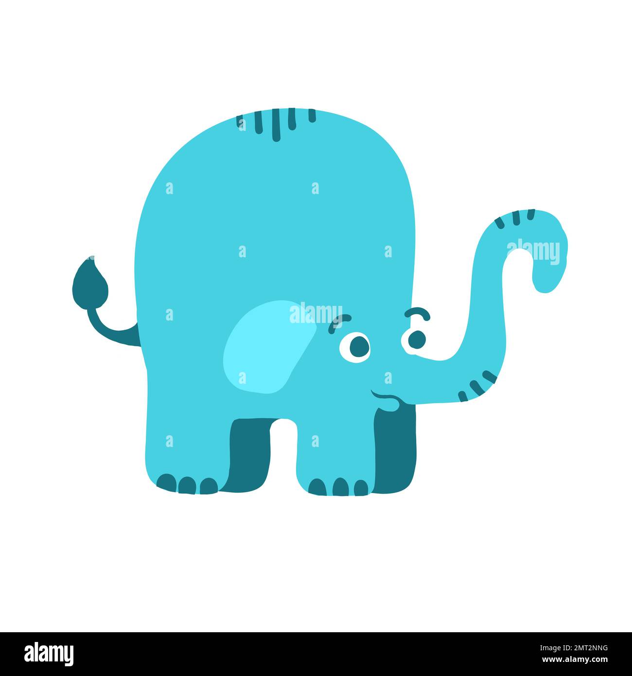 Illustration de vecteur éléphant bleu de style dessin animé plat isolée sur fond blanc. Illustration de Vecteur