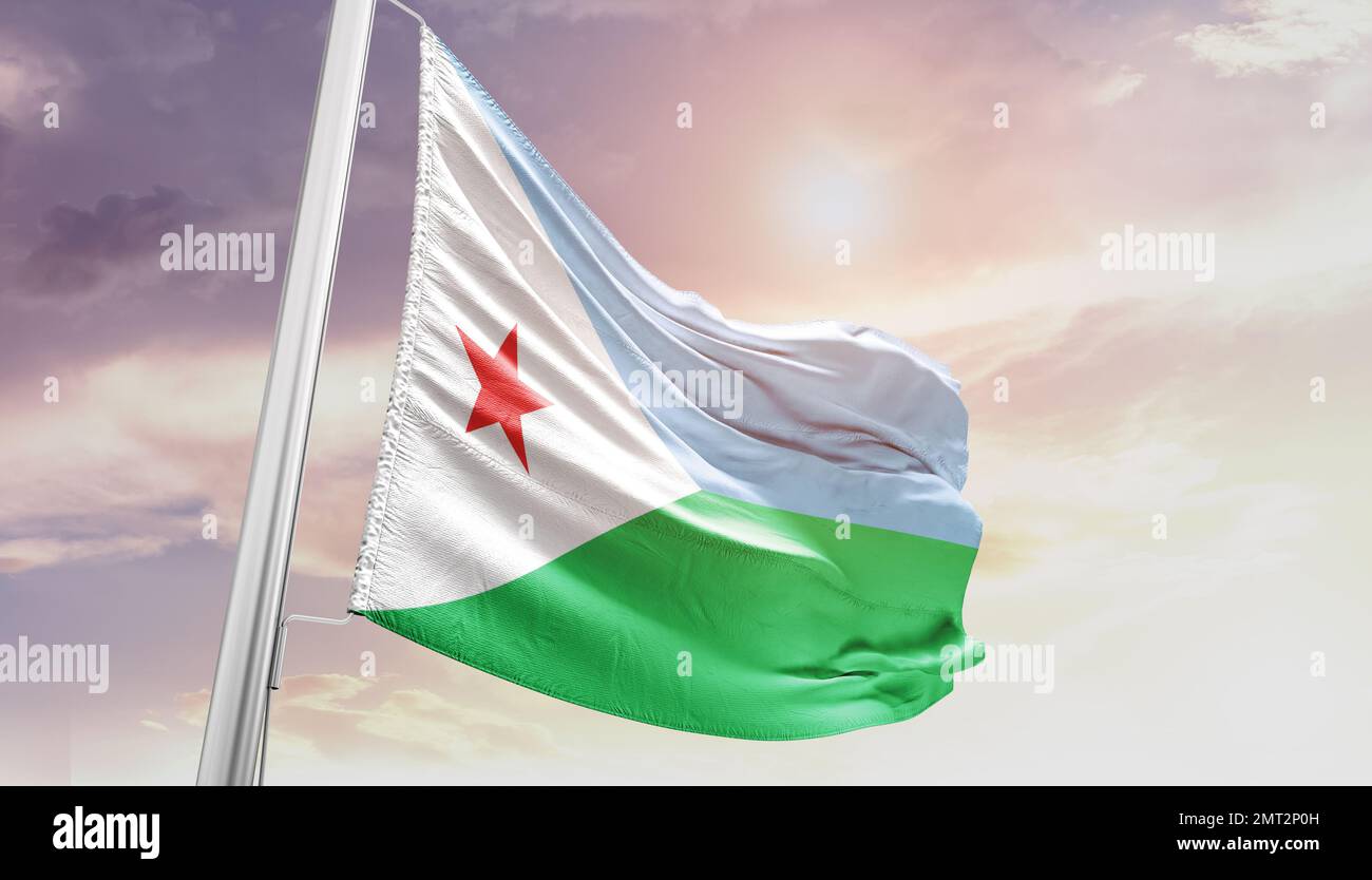 drapeau de djibouti dans un ciel magnifique. Banque D'Images