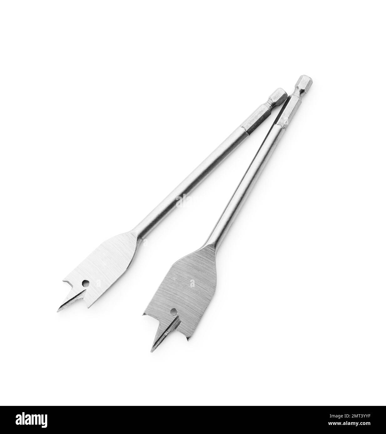 Forets à bêche isolés sur une vue de dessus blanche. Outils de menuisier Banque D'Images