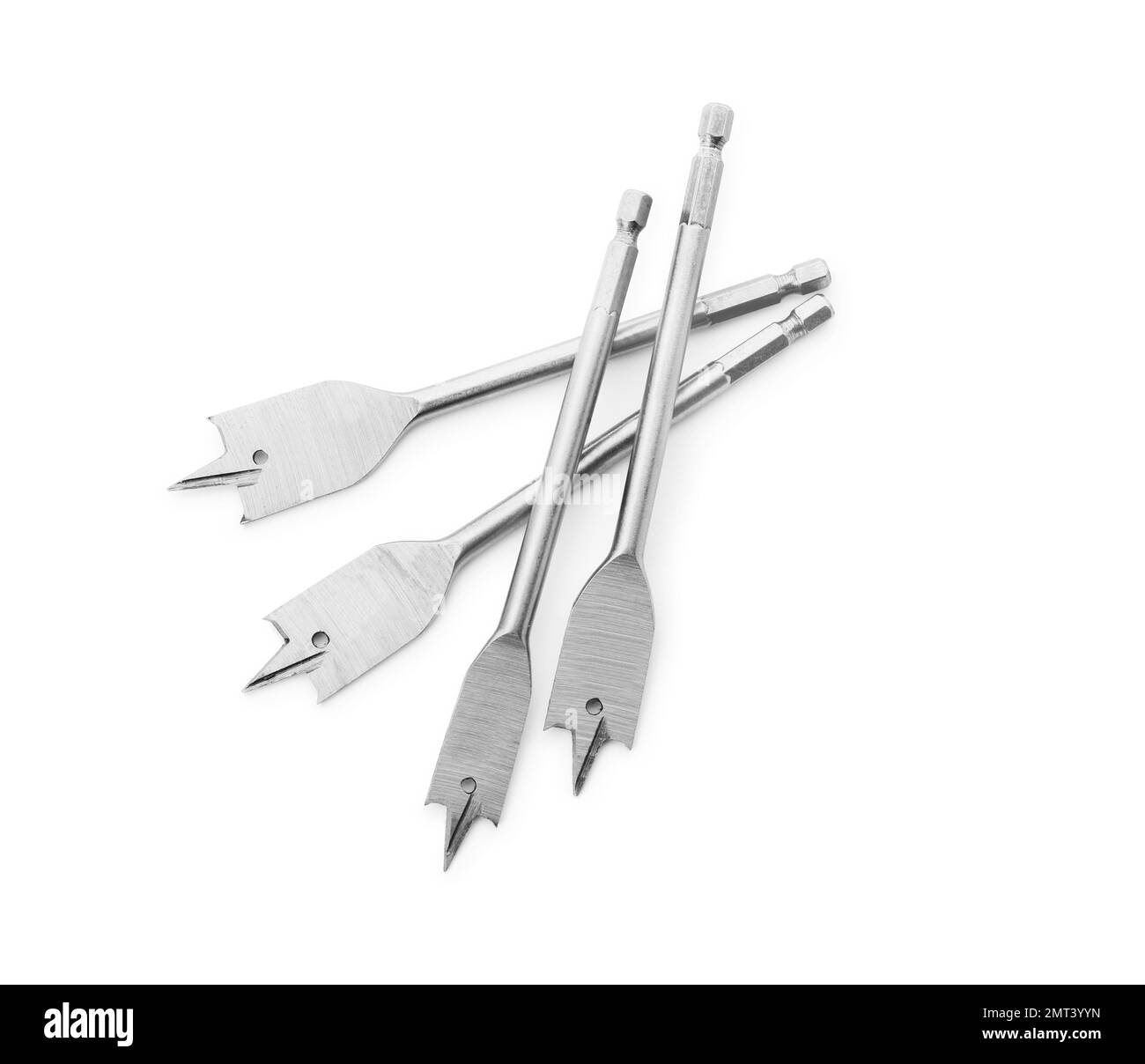 Forets à bêche isolés sur une vue de dessus blanche. Outils de menuisier Banque D'Images