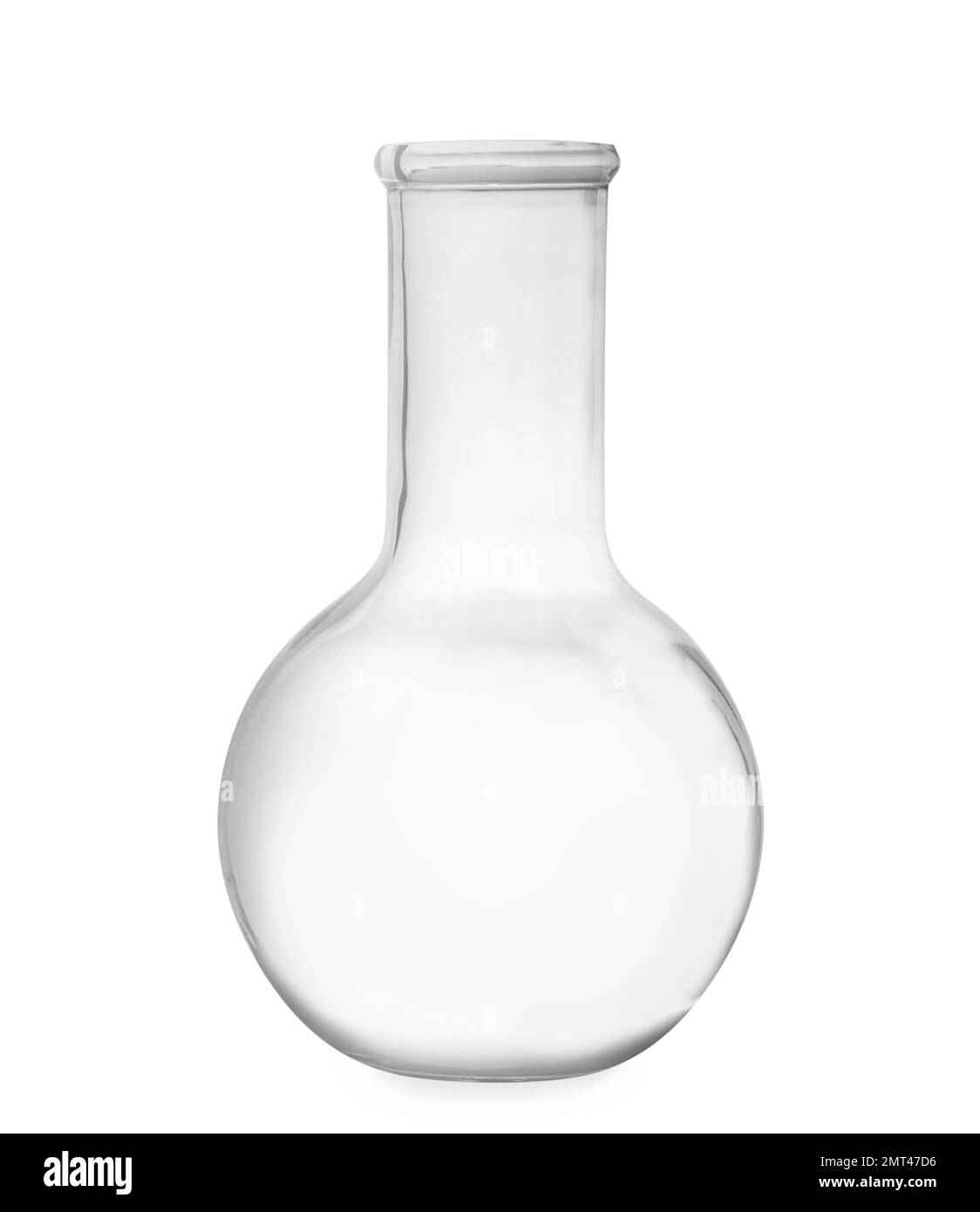 Flacon de florence vide isolé sur blanc. Verrerie de laboratoire Banque D'Images