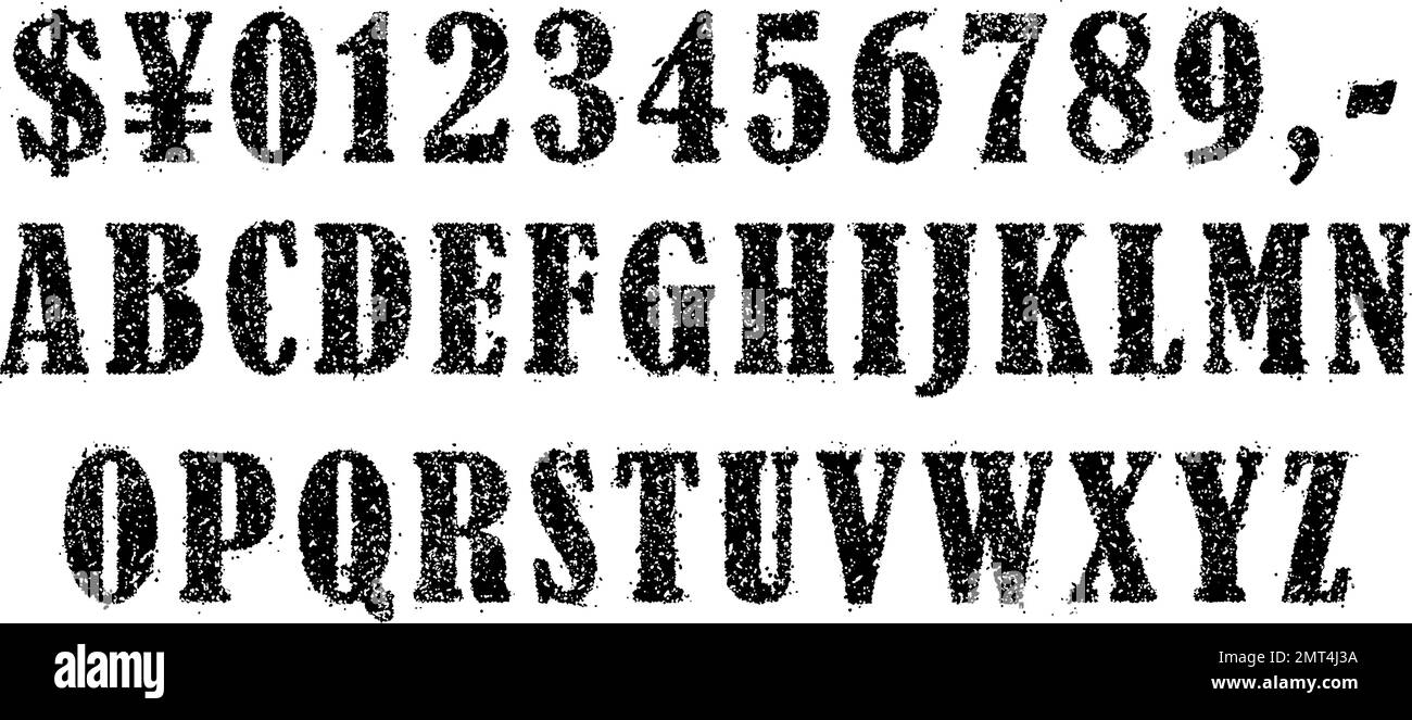 Jeu d'illustrations de texte de style tampon en caoutchouc (chiffres et lettres) Illustration de Vecteur