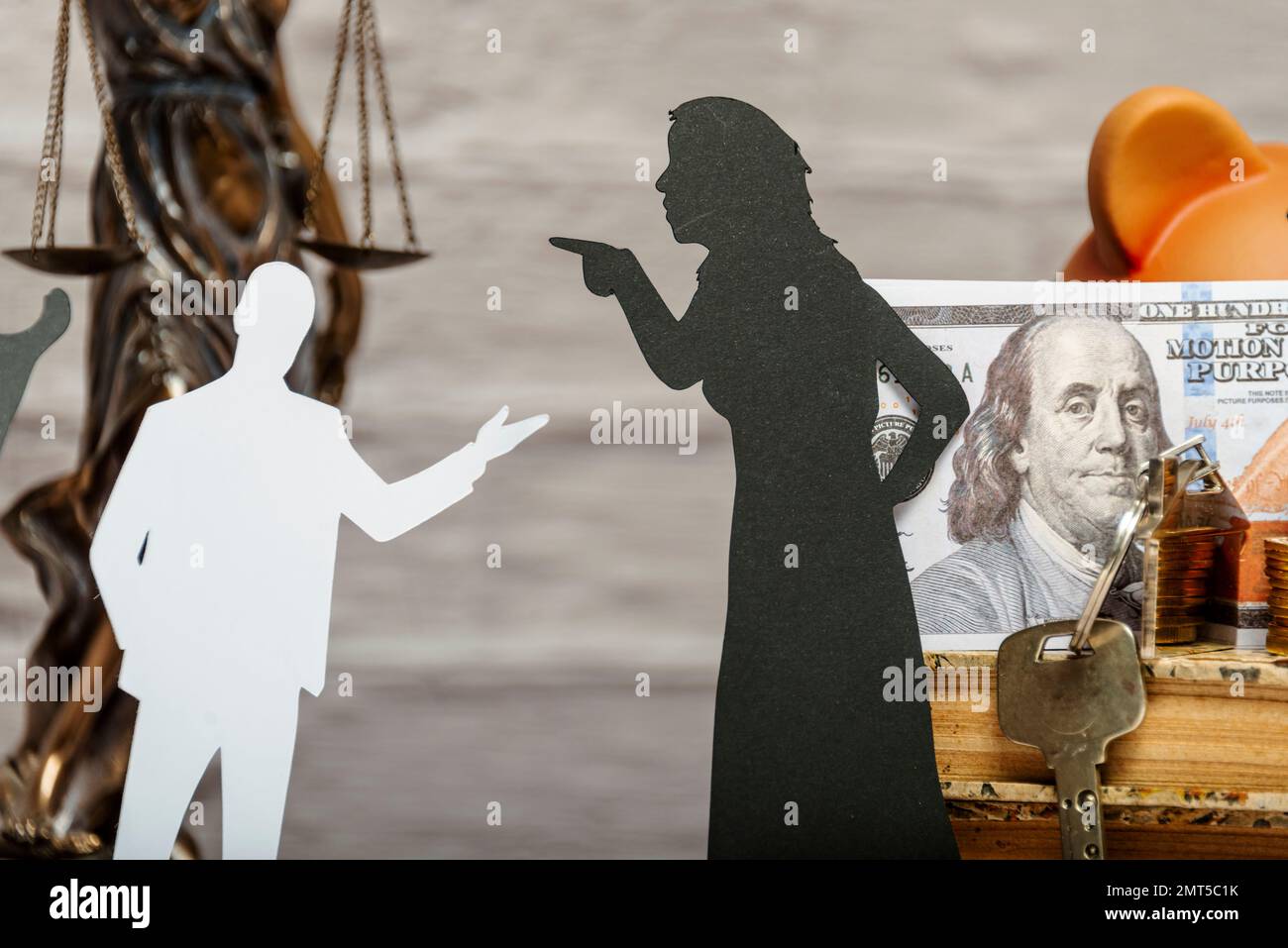 Symbole de silhouette. Garde d'enfants. Procédures en droit de la famille. Médiation de divorce, séparation juridique Banque D'Images