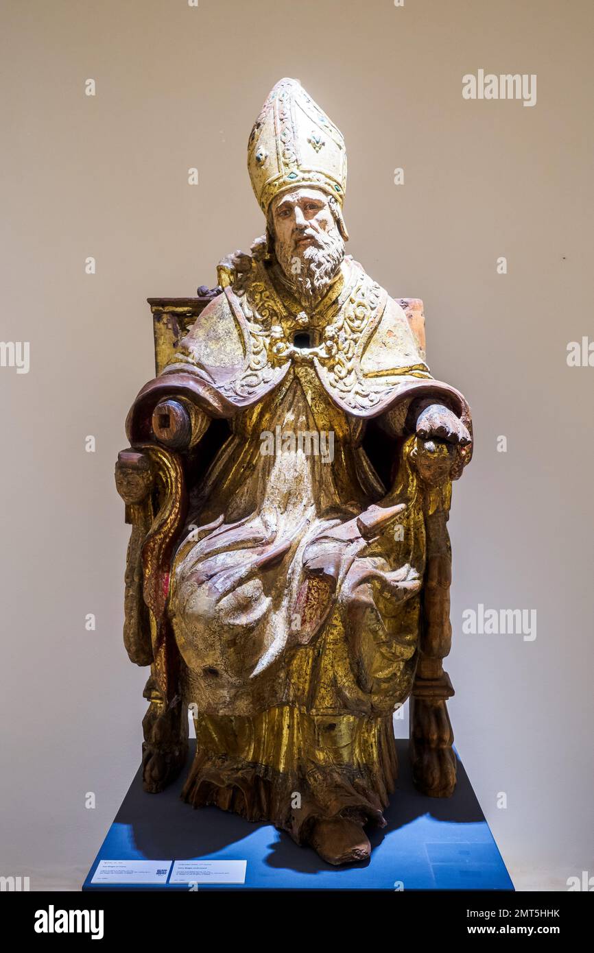 Saint Biagio enthroned par un artiste inconnu, 17th siècle - bois sculpté et doré - Galleria Regionale di Palazzo Bellomo, Ortigia - Syracuse, Sicile, Italie Banque D'Images