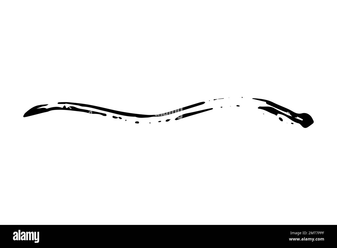 Tache noire de pinceau isolée sur fond blanc. Tache de peinture, d'encre dessinée à la main. Éclaboussures de colorant de gringe. Technique de la brosse sèche. Copier la bannière d'espace. VEC Illustration de Vecteur
