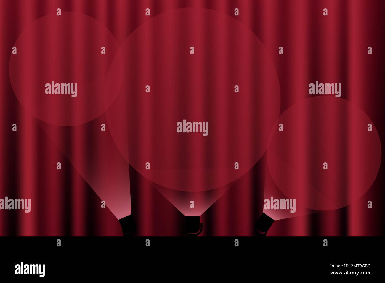 rideau rouge plissé avec un spot brillant sur la toile de fond sur la scène, personne Illustration de Vecteur