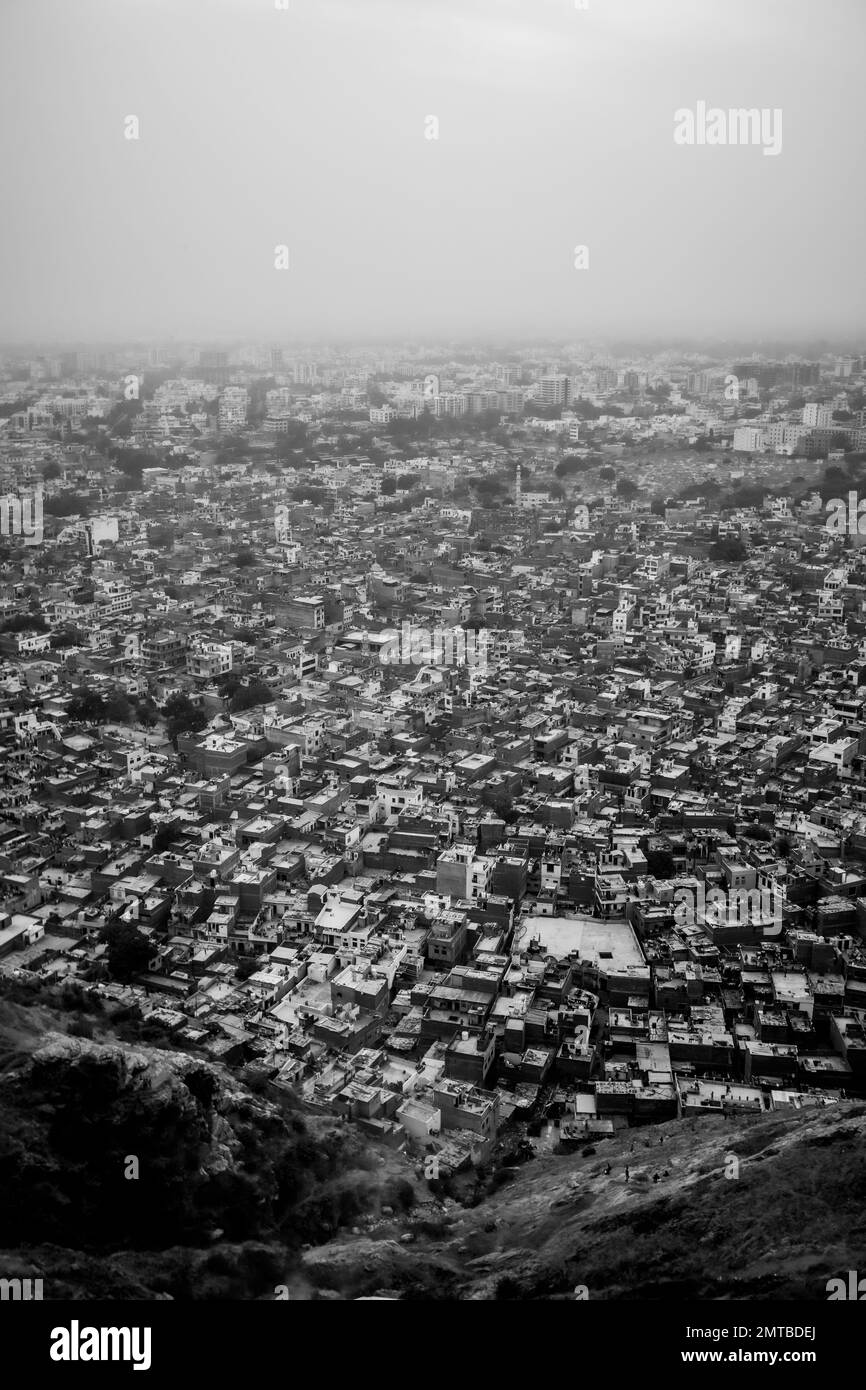 La vue de Jaipur au sommet de Nahargarh fort Jaipur, Rajasthan, Inde Banque D'Images