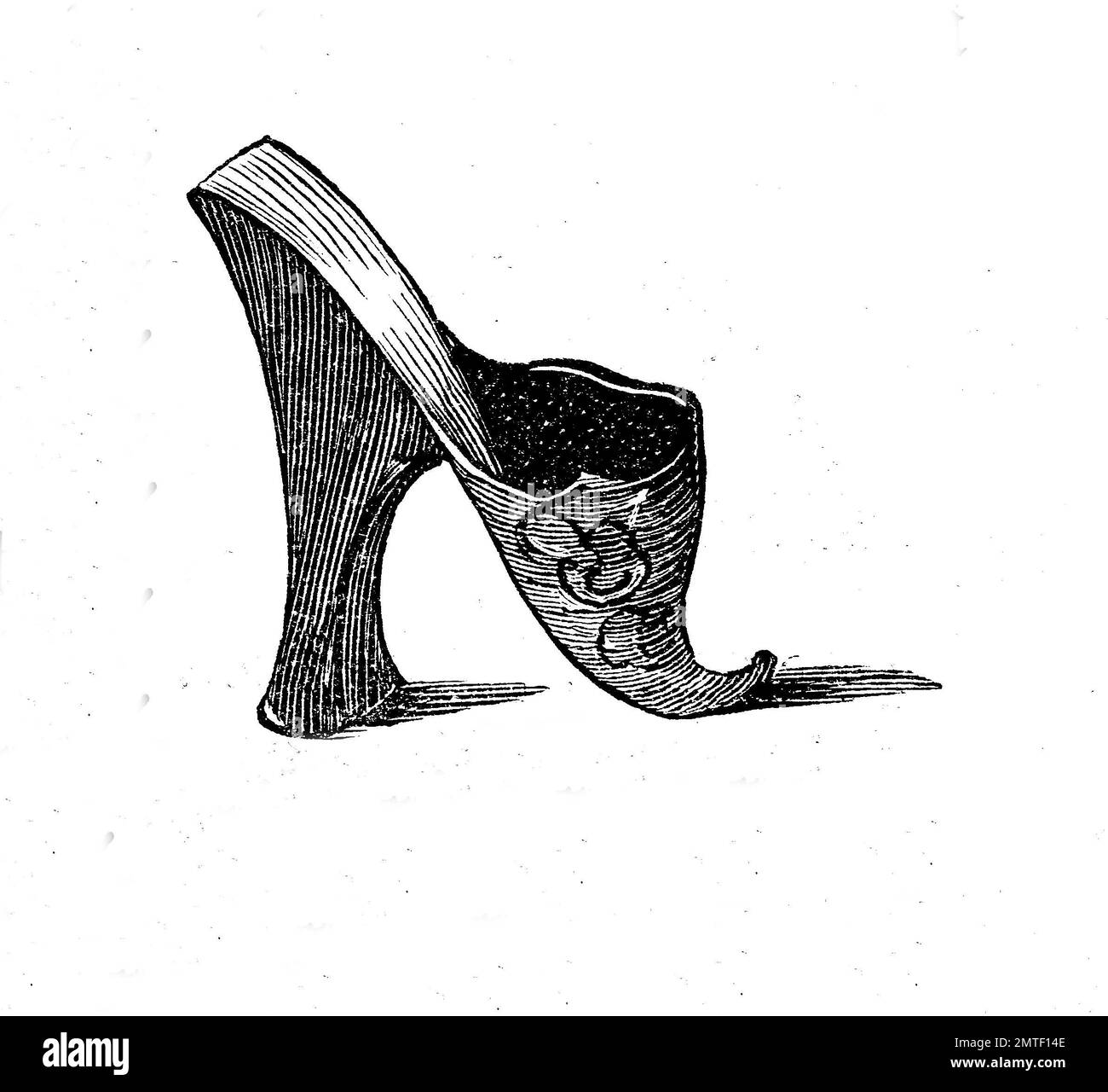Les chaussures, la mode du passé. La pantoufle de Venize, 18. siècle, illustration historique, gravure sur bois Banque D'Images