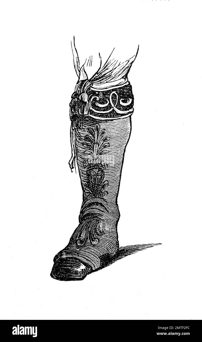 Shoe fashion du passé, un soufflet de la part de l'Espagne, moyen-âge ou plus tôt, gravure sur bois de l'année 1880 Banque D'Images Shoe fashion du passé, un soufflet de la part de l'Espagne, moyen-âge ou plus tôt, gravure sur bois de l'année 1880 Banque D'Images