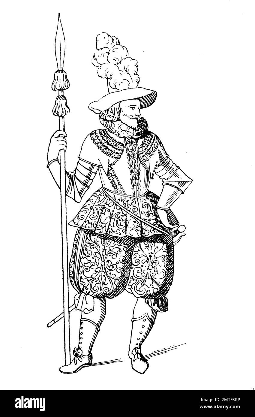 Soldat avec l'Hellebardier bloomers,, 1615, histoire de la mode, des costumes story Banque D'Images