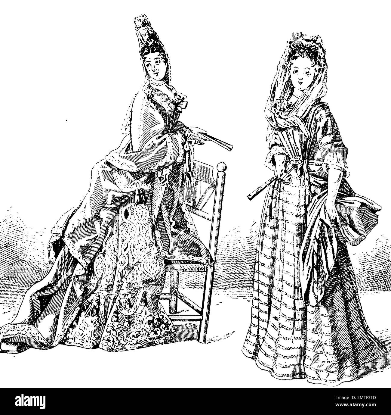 "Noble dame française, l'un avec Fontange et robe, um 1690, l'autre dans un costume d'été, 1692, histoire de la mode, des costumes histoire' Banque D'Images