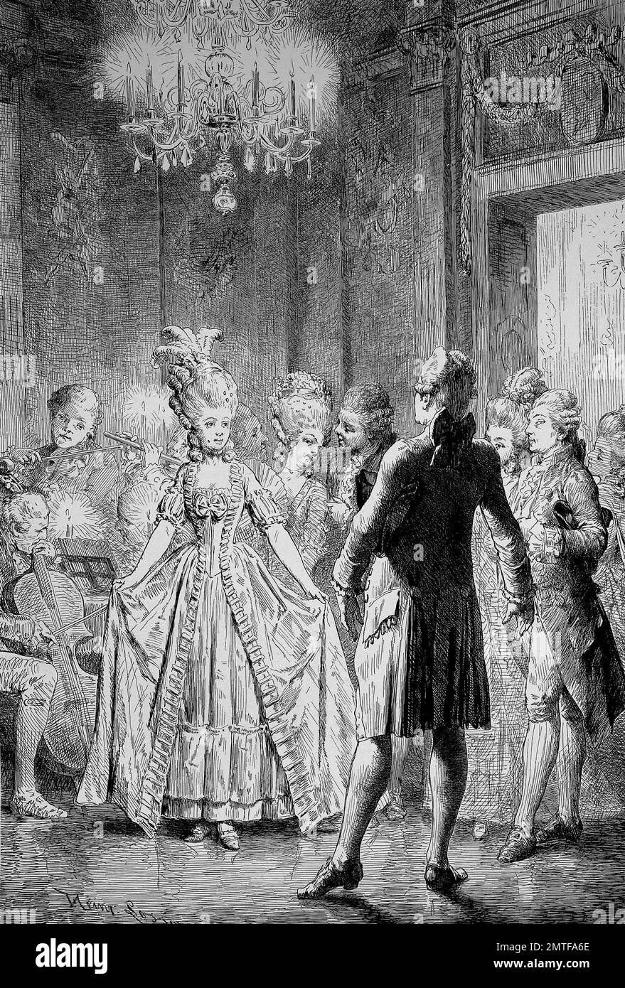 Un menuet, menuet, est une danse sociale d'origine française pour deux personnes, dans l'époque Rococo Banque D'Images