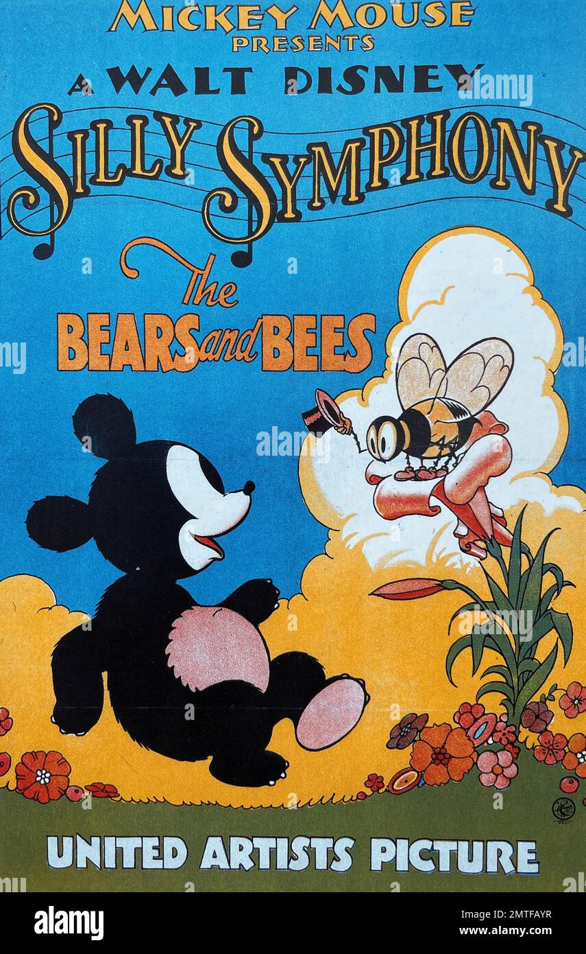 BEARS AND BEES 1932 affiche de dessin animé de Walt Disney dans la série Silly Symphonies Banque D'Images