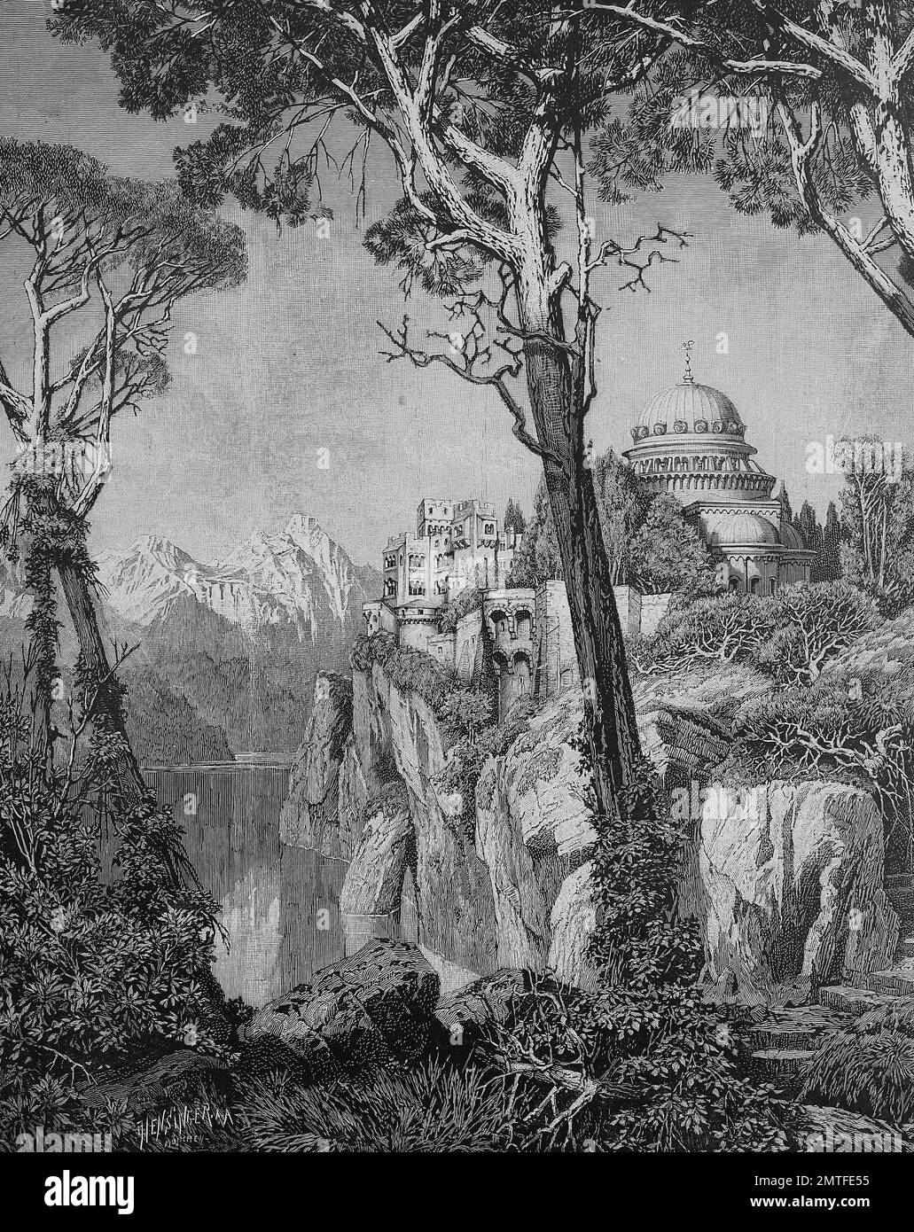 Le château du Graal, d'après une peinture de Ferdinand Knab Banque D'Images