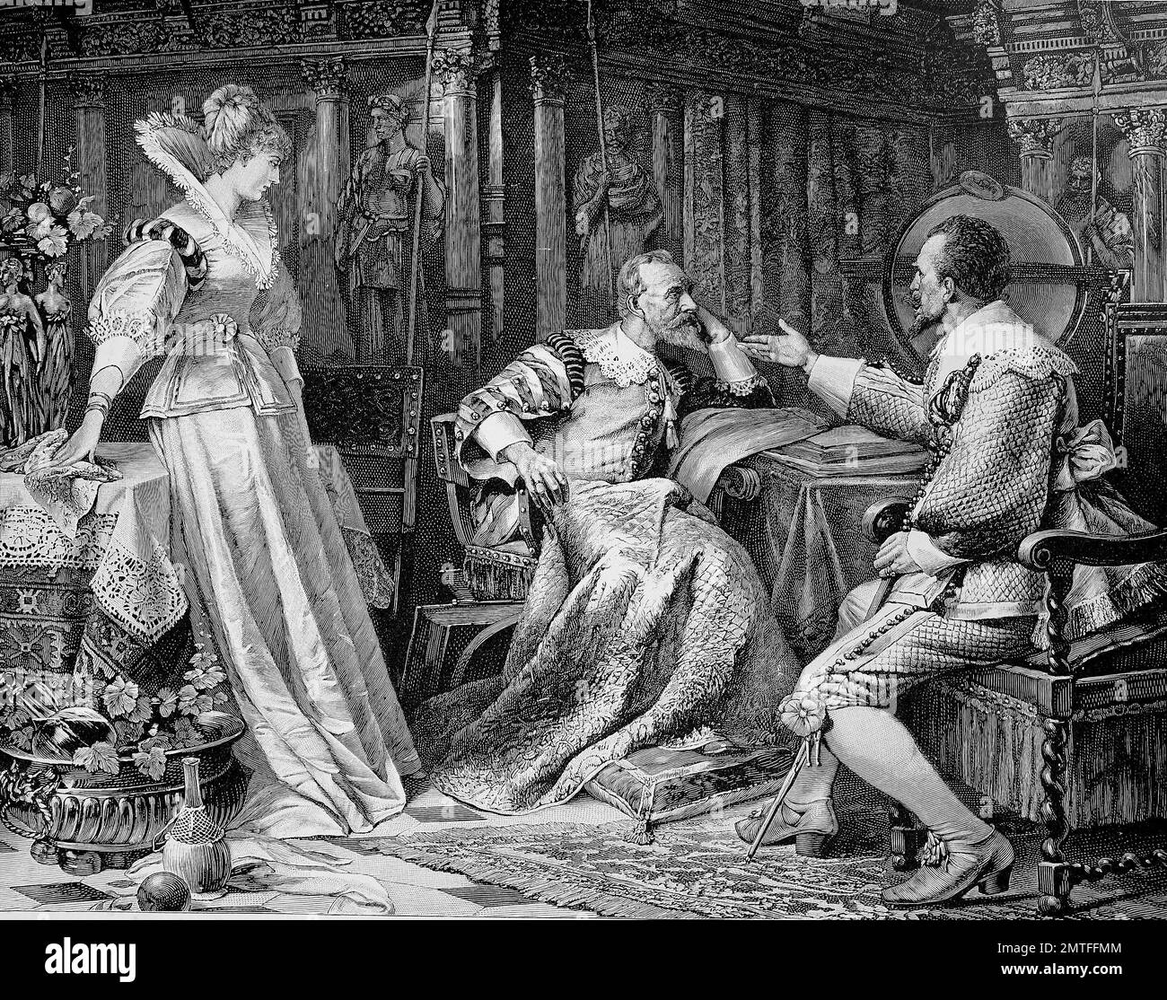 Pour la parade nuptiale Wallensteins Isabella von Harrach. Albrecht Wenzel Eusebius von Wallenstein, 24 septembre 1583 - 25 février 1634, également von Waldstein, était un chef militaire et homme politique tchèque, illustration historique Banque D'Images