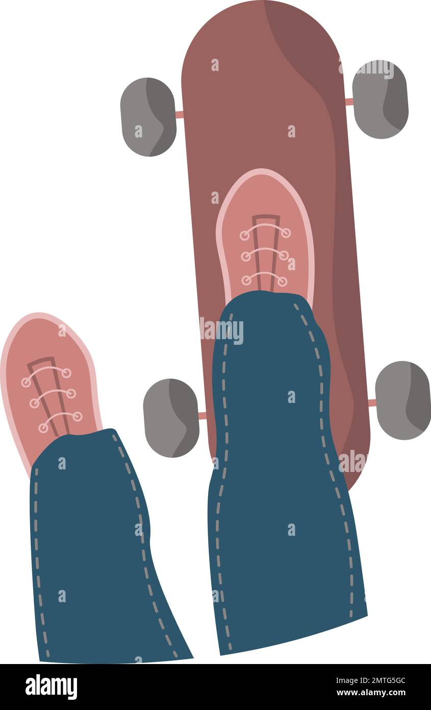 Placez votre pied sur une planche à roulettes. Vue isolée des cellules d'activité estivale depuis le haut sur fond transparent Illustration de Vecteur