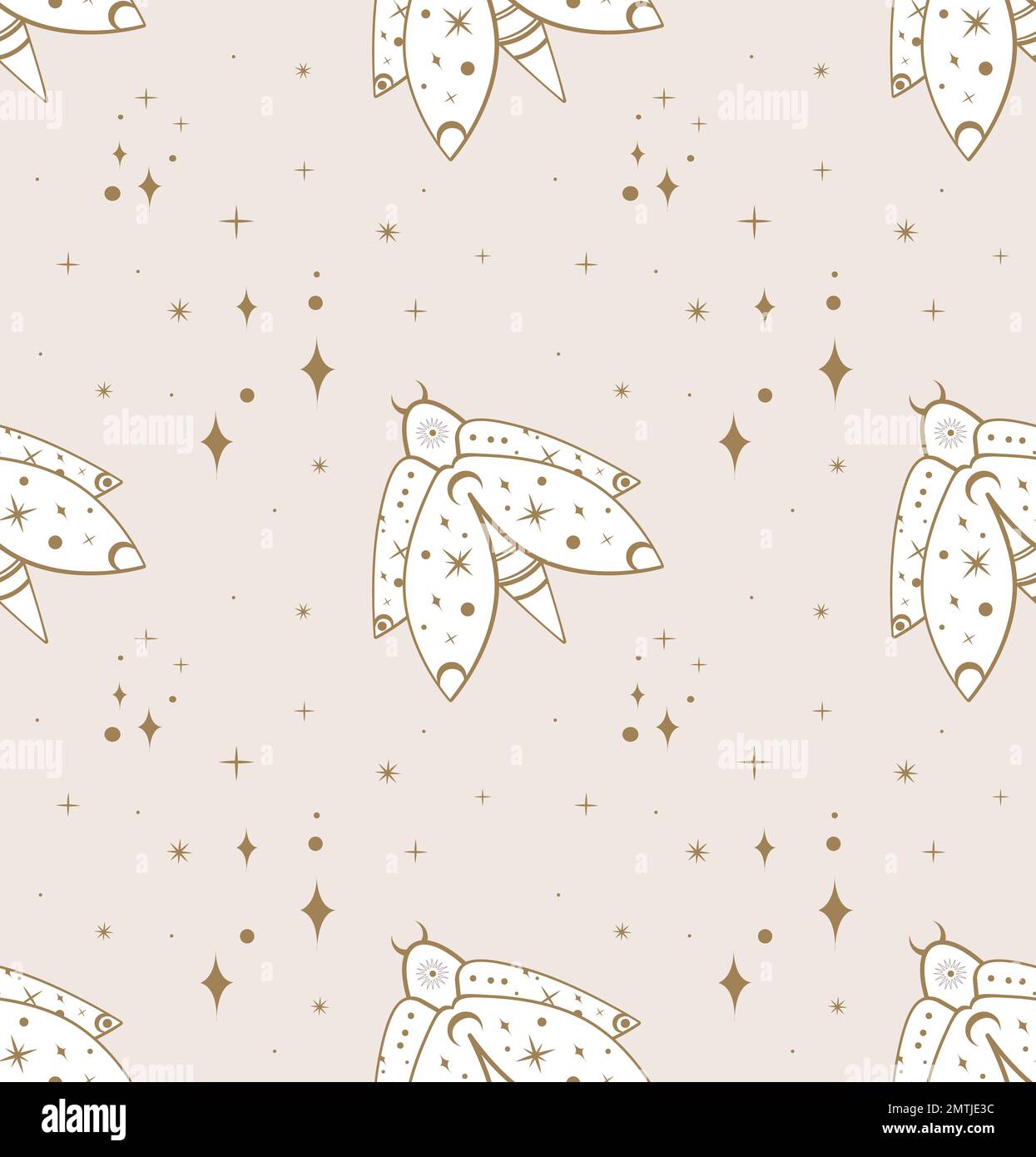 Motif beige sans couture vecteur sorcière magie design élément Night Fly Butterfly.Endless Print Moth Insect.Sacred Geometry doodle,sketch magicien Template Banque D'Images