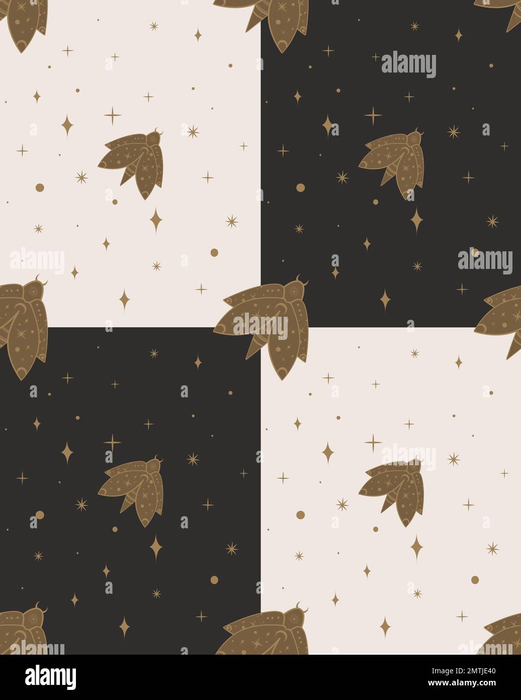 Beige sans couture , motif noir avec insecte Fly.Design Checkrwise,Element Night Butterfly.Endless Print Moth.Sacred Geometry Doodle,sketch magicien VE Banque D'Images