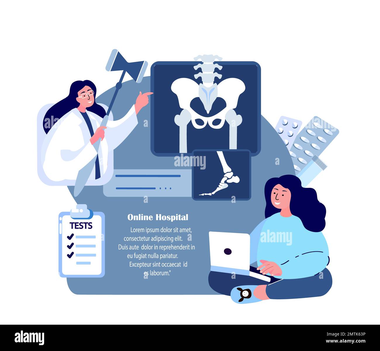 Traumatologue en ligne médecin orthopédiste Consultate patient.douleur dans l'articulation de la hanche.Arthoplastie, ostéoarthrite,Remplacement de l'articulation de la hanche.Vérification diagnostique de la région d'urée Banque D'Images