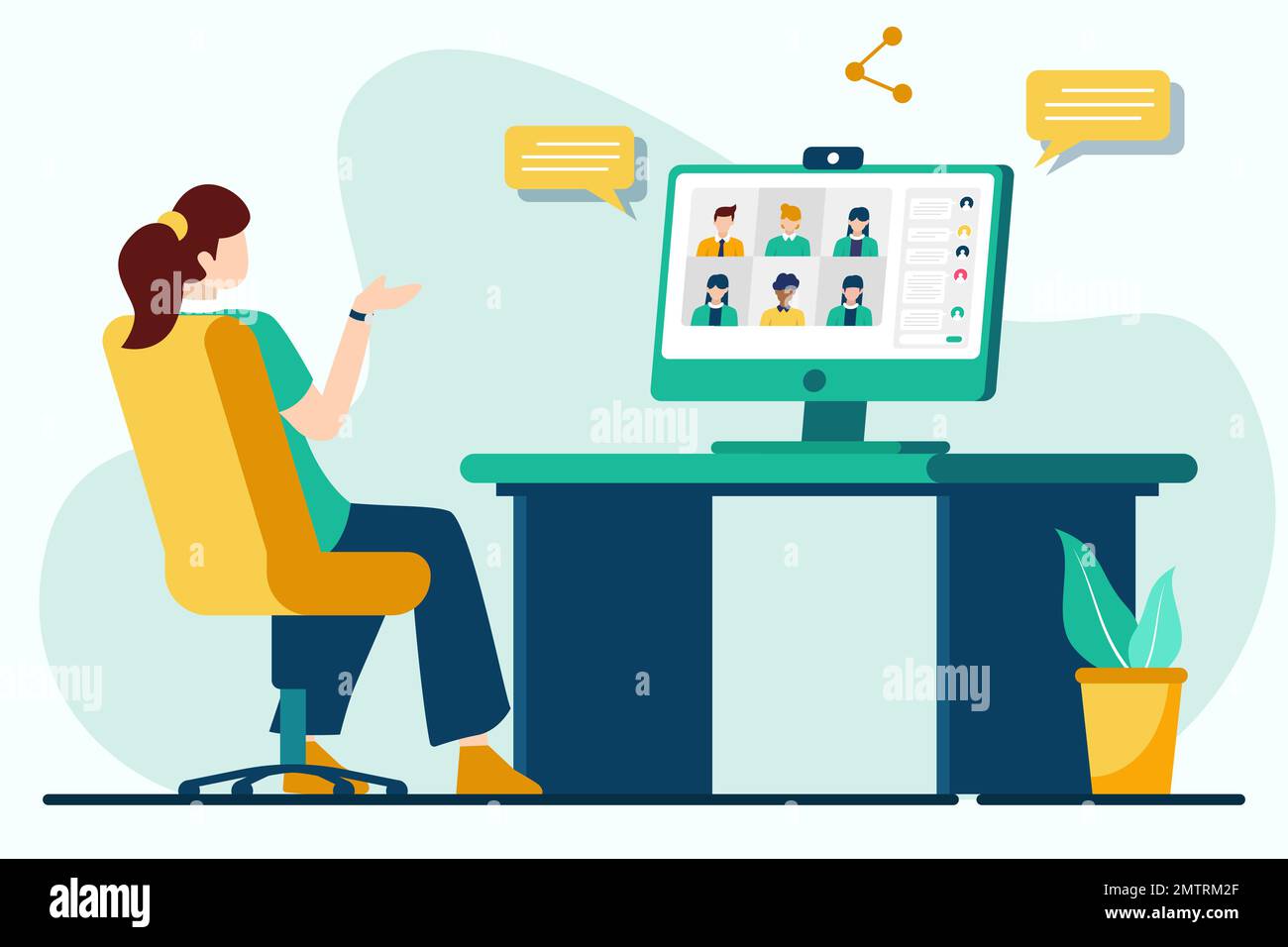 Vidéo conférence. Concept « travail à domicile ». Illustration vectorielle de style plat Illustration de Vecteur
