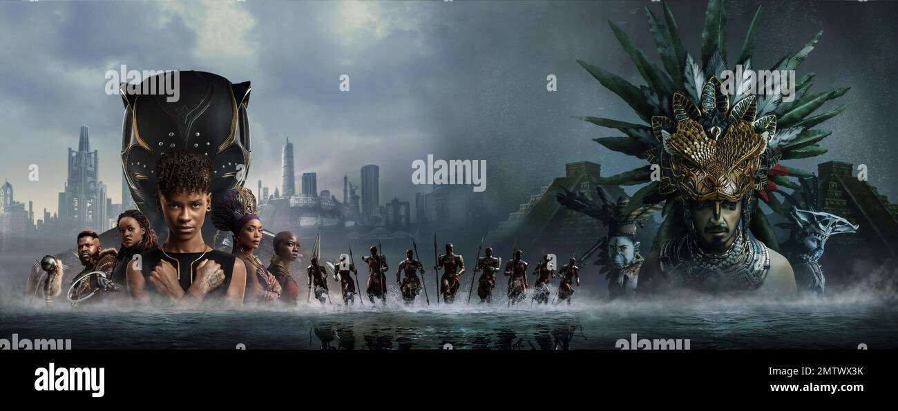 Black Panther: Wakanda Forever Year : 2022 USA Directeur : Ryan Coogler Winston Duke, Lupita Nyong'o, Letitia Wright, Angela Bassett, Danai Gurira, Mitzi Mabel Cadena, Tenoch Huerta, Alex Livinalli Poster (Key Art) Banque D'Images