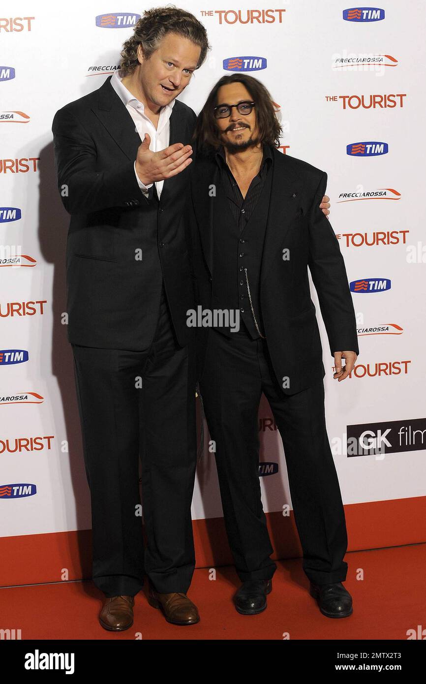 Johnny Deep et Florian Henckel Von Donnersmarck lors de la première de 'The Tourist' à Rome, Italie. 12/15/10. Banque D'Images