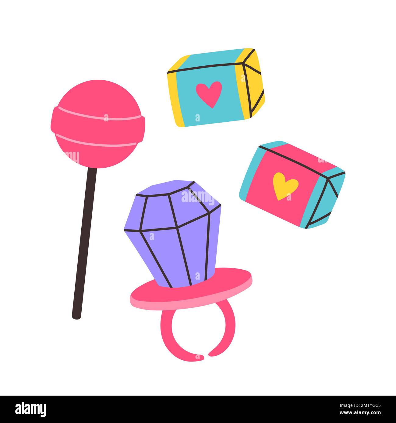 Rose Lollipop bubble gum bague de Lollipop dans le style de la 90s. Sucreries. Parfait pour les cartes, les décorations, le logo Illustration de Vecteur