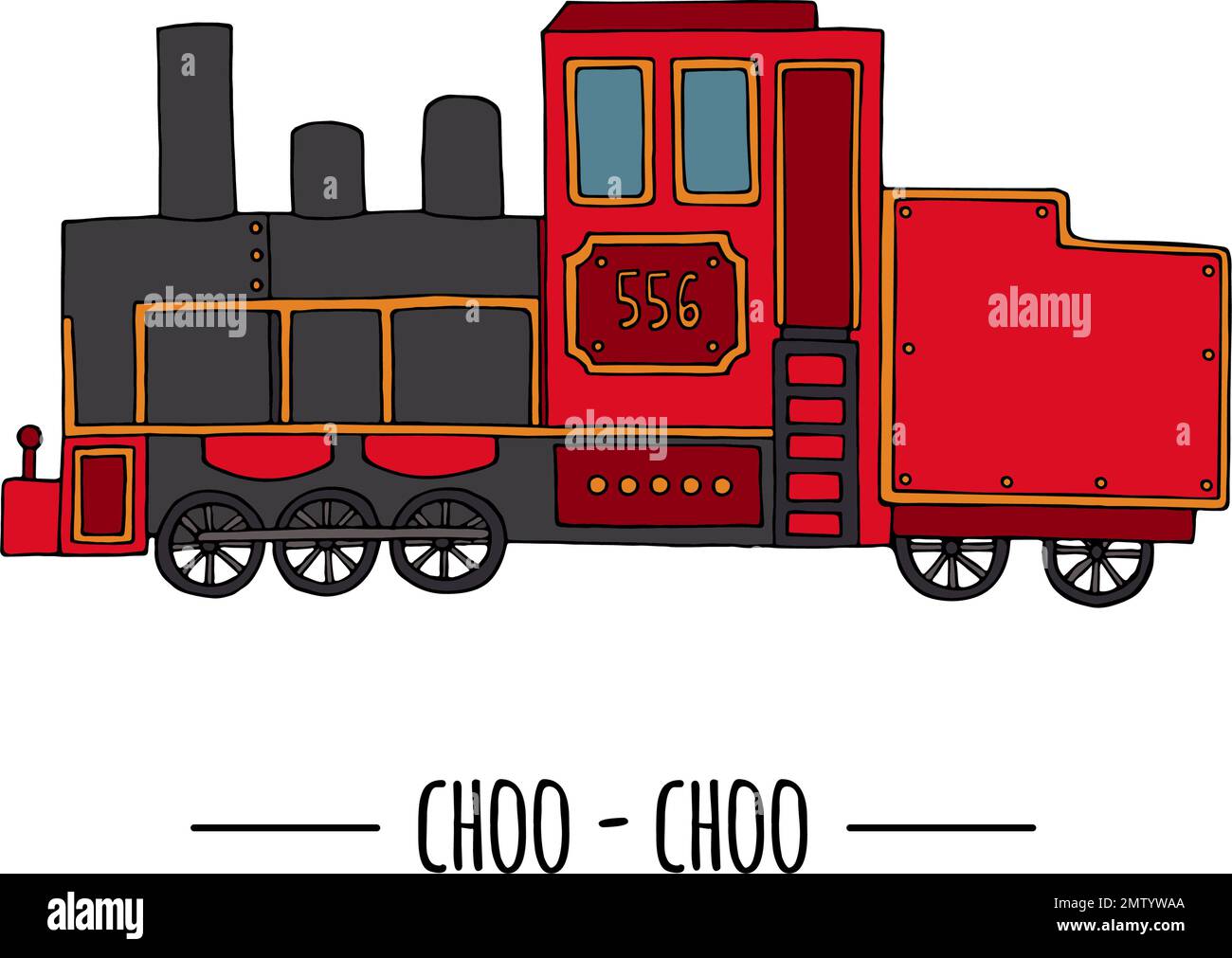 Illustration vectorielle du moteur rétro. Clip art vintage de train isolé sur fond blanc. Image de style caricature des vieux moyens de transport pour les enfants Illustration de Vecteur